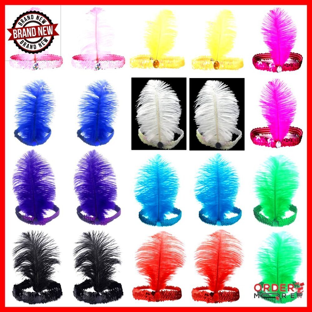 Vintage 1920s Flapper Headband with Ostrich Feathers, 20PCS Party Costume